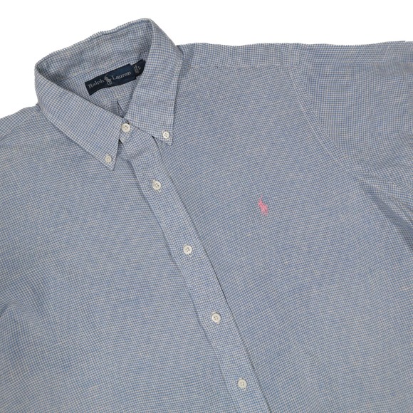 Ralph Lauren Other - RALPH LAUREN Men's L Blue White Gingham 100% Linen Short Sleeve Button Up Shirt